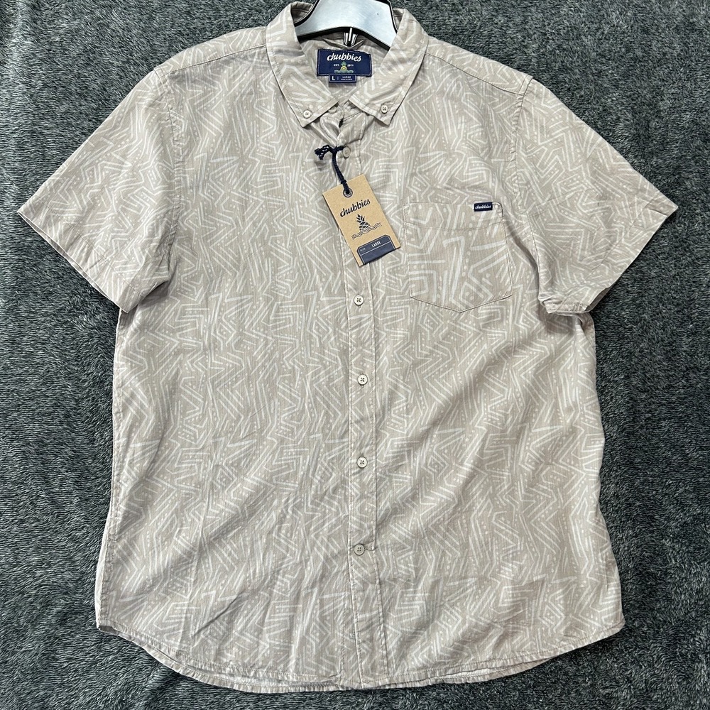 Chubbies Mens Size L Beige The No Such Thing Button Up Shirt